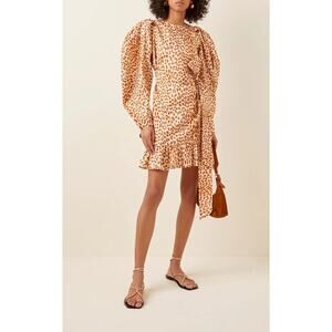 ULLA JOHNSON Rosaria Dress in Tan Silk Size 8 casual long sleeve puff detail